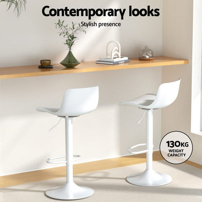 Artiss Bar Stools Kitchen Swivel Gas Lift Stool Leather Dining Chairs White x2