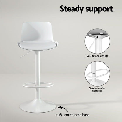 Artiss Bar Stools Kitchen Swivel Gas Lift Stool Leather Dining Chairs White x2