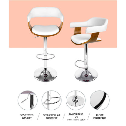 Artiss 2x Bar Stools Gas Lift Leather w/Armrest White