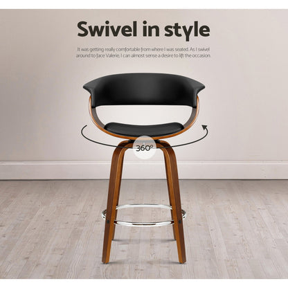 Artiss 2x Bar Stools Swivel PU Seat Wooden