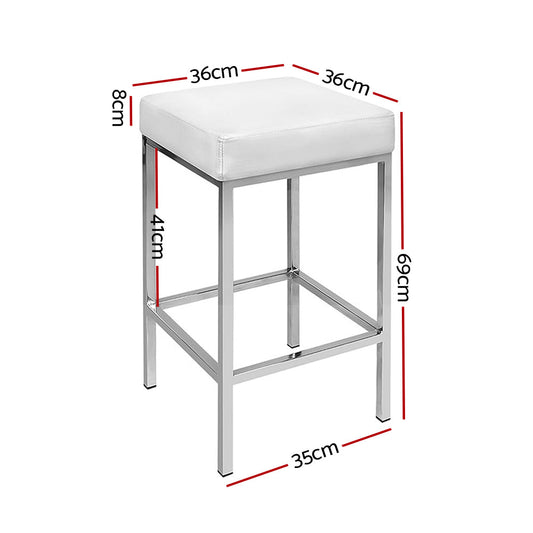 Artiss 2x Bar Stools Leather Padded Metal White.