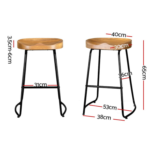 Artiss 2x Bar Stools Tractor Seat 65cm Wooden.
