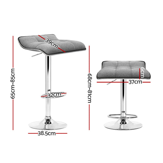 Artiss 2x Bar Stools Linen Padded Gas Lift.