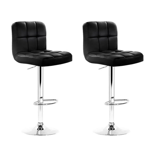 Artiss 2x Bar Stools Leather Gas Lift Black.