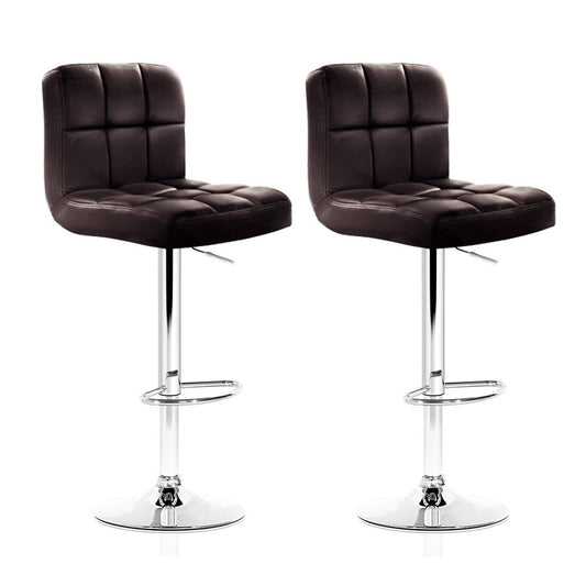 Artiss 2x Bar Stools Leather Gas Lift Brown.