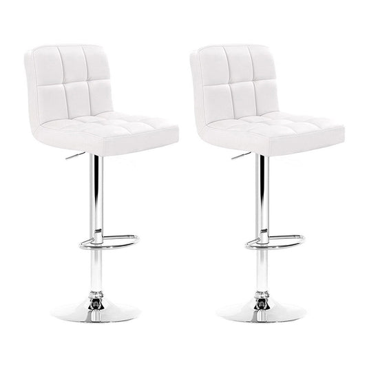 Artiss 2x Bar Stools Leather Gas Lift White.
