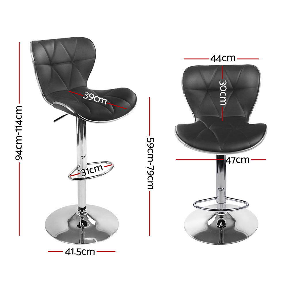 Artiss 2x Bar Stools Gas Lift Leather Seat Black.