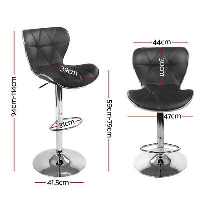 Artiss 2x Bar Stools Gas Lift Leather Seat Black.