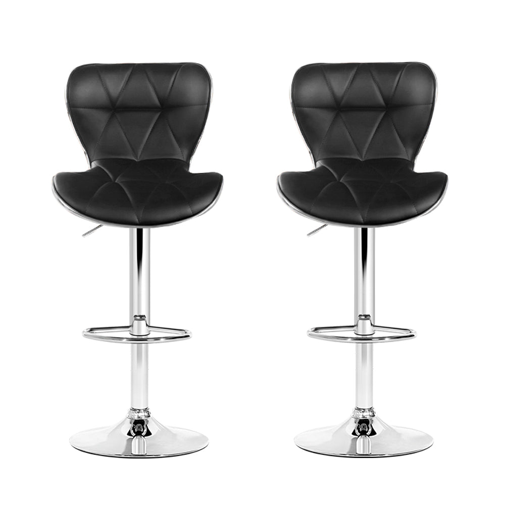 Artiss 2x Bar Stools Gas Lift Leather Seat Black.