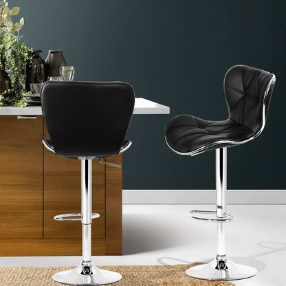 Artiss 2x Bar Stools Gas Lift Leather Seat Black.
