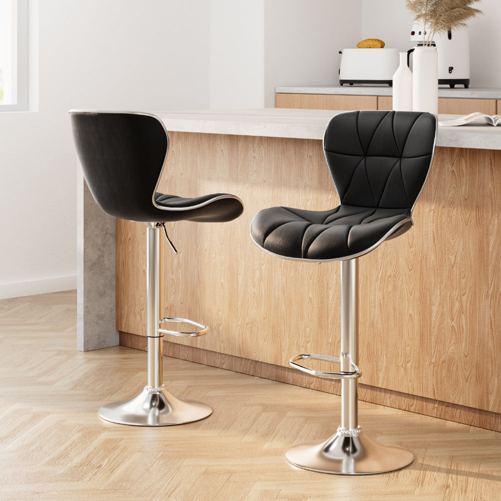 Artiss 2x Bar Stools Gas Lift Leather Seat Black.
