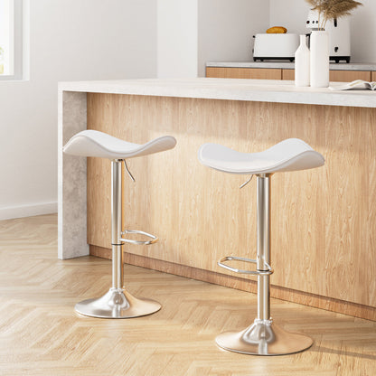 Artiss 2x Bar Stools Leather Gas Lift Chair White.