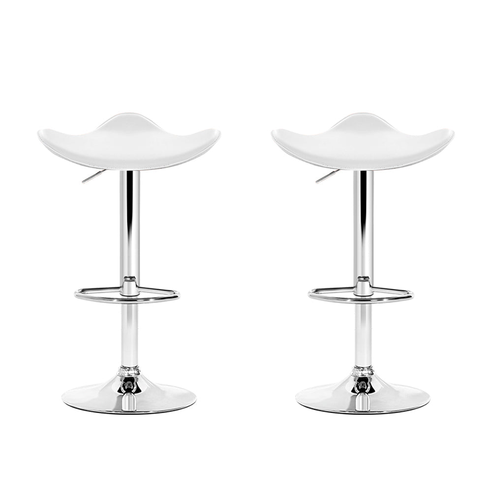 Artiss 2x Bar Stools Leather Gas Lift Chair White.