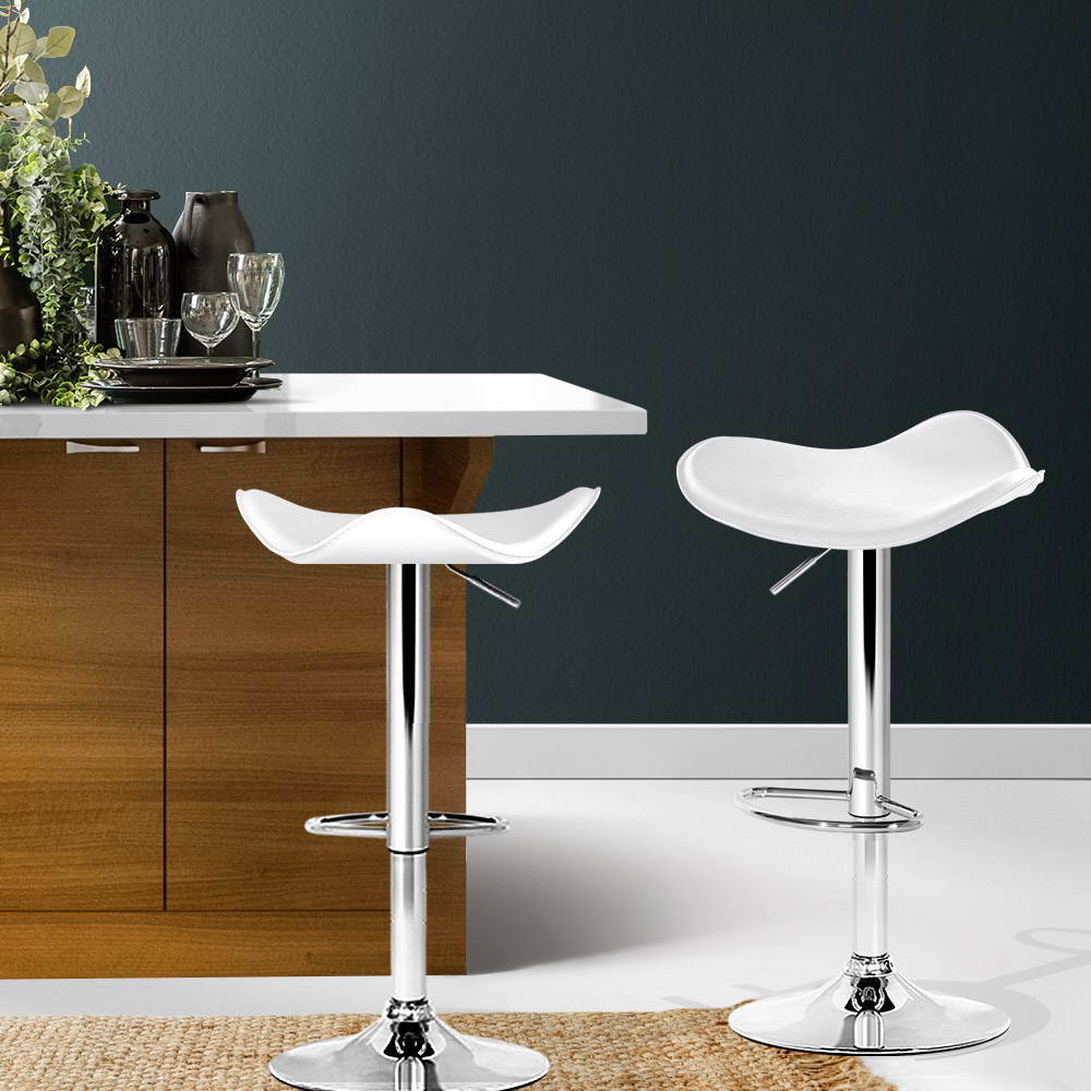 Artiss 2x Bar Stools Leather Gas Lift Chair White.