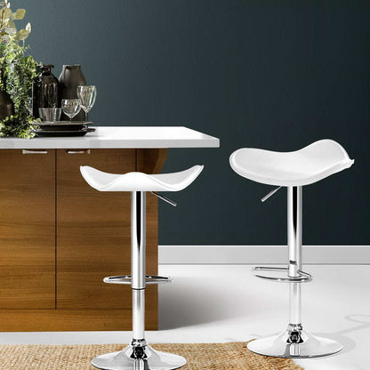 Artiss 2x Bar Stools Leather Gas Lift Chair White.
