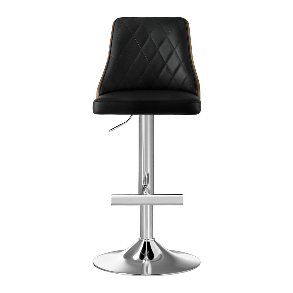 Artiss 4X Bar Stool Wood Swivel Adjustable Kitchen Counter Stool Leather Black