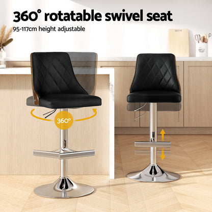 Artiss 4X Bar Stool Wood Swivel Adjustable Kitchen Counter Stool Leather Black