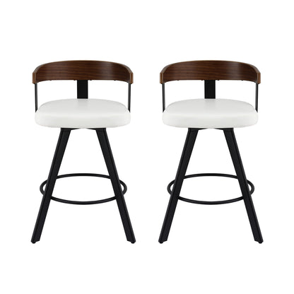 2x Artiss Bar Stools Swivel Kitchen Chairs Metal Legs Bentwood Counter White PU