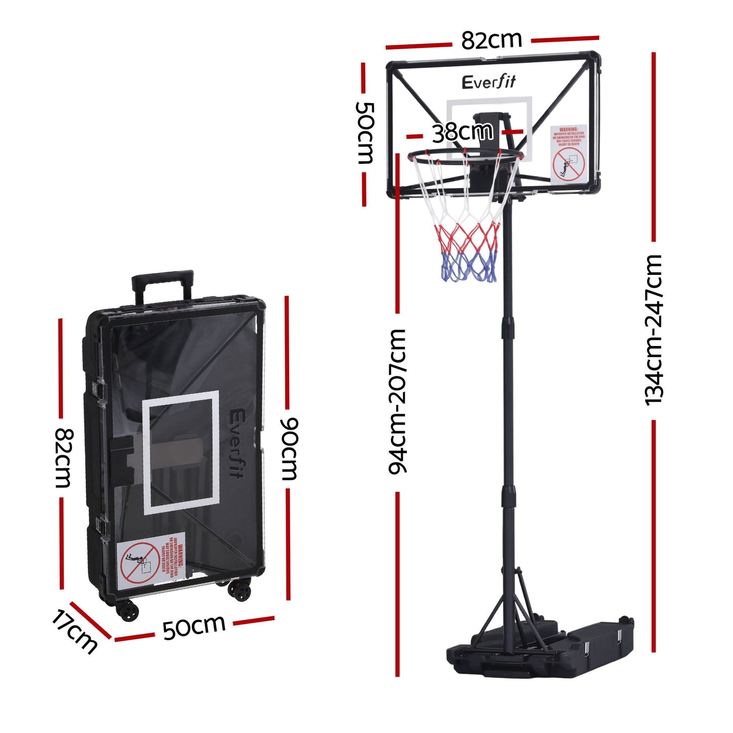 Everfit Portable Basketball Hoop System Adjustable Full Foldable Stand 2.07m