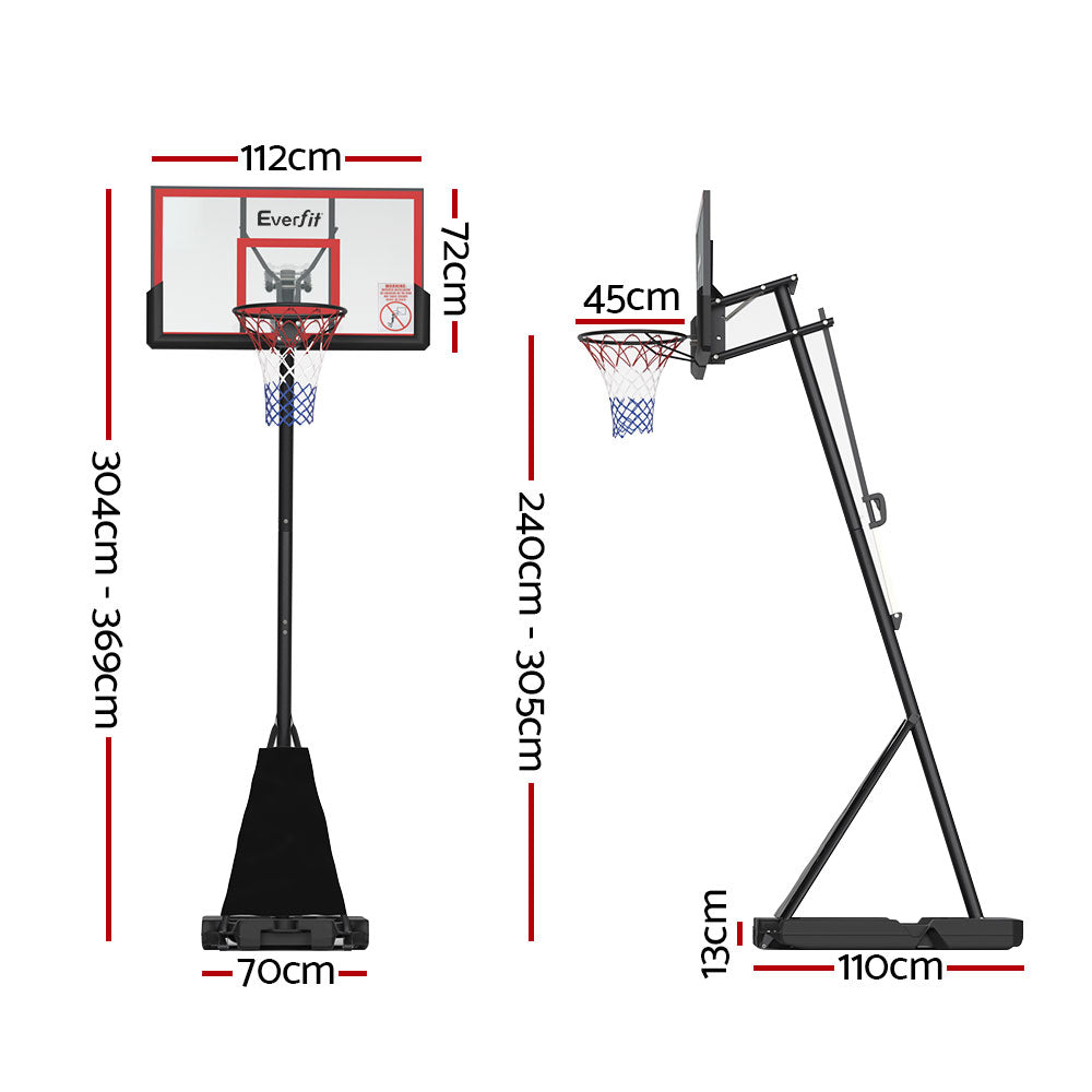 Everfit 3.05M Basketball Hoop Stand System Adjustable Height Portable Red Pro.