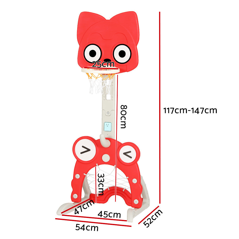 Keezi Kids Basketball Hoop Stand Adjustable 5-in-1 Sports Center Toys Set Red.