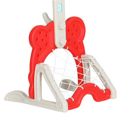 Keezi Kids Basketball Hoop Stand Adjustable 5-in-1 Sports Center Toys Set Red.