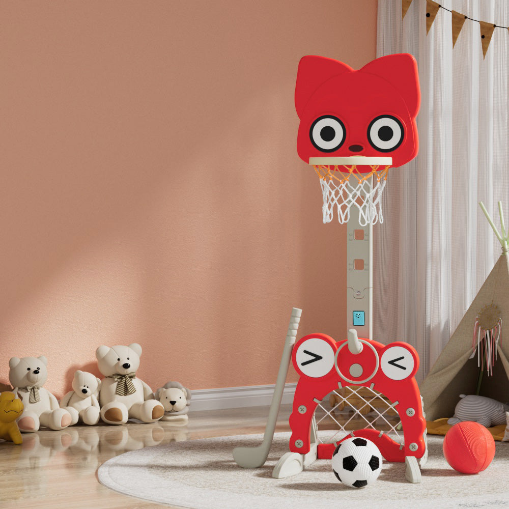 Keezi Kids Basketball Hoop Stand Adjustable 5-in-1 Sports Center Toys Set Red.