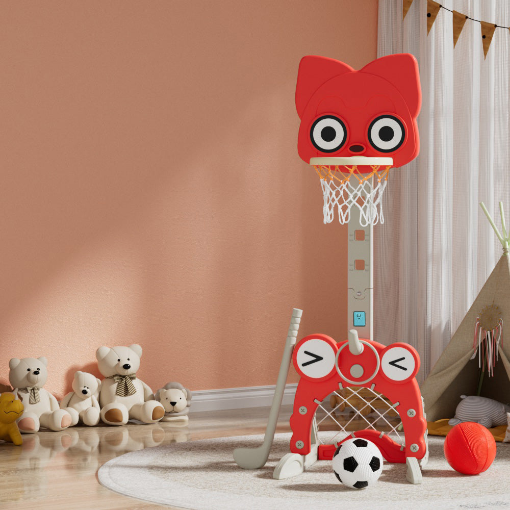 Keezi Kids Basketball Hoop Stand Adjustable 5-in-1 Sports Center Toys Set Red.