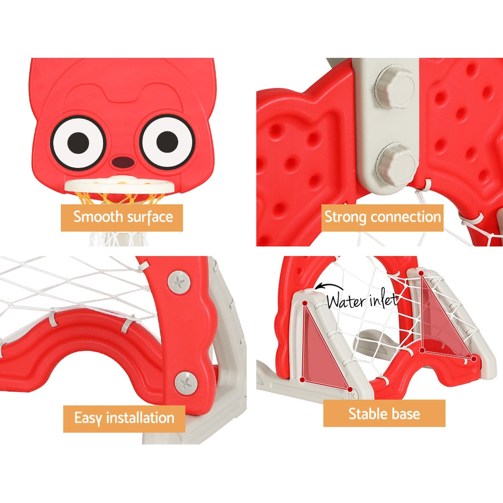 Keezi Kids Basketball Hoop Stand Adjustable 5-in-1 Sports Center Toys Set Red.
