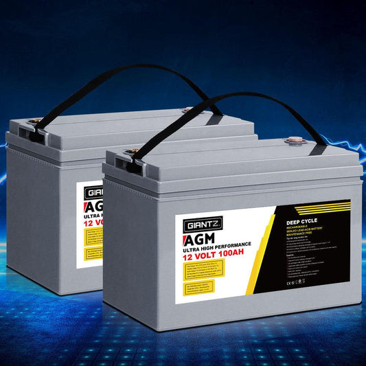 Giantz AGM Deep Cycle Battery 12V 100Ah x2 Box Portable Solar Caravan Camping.