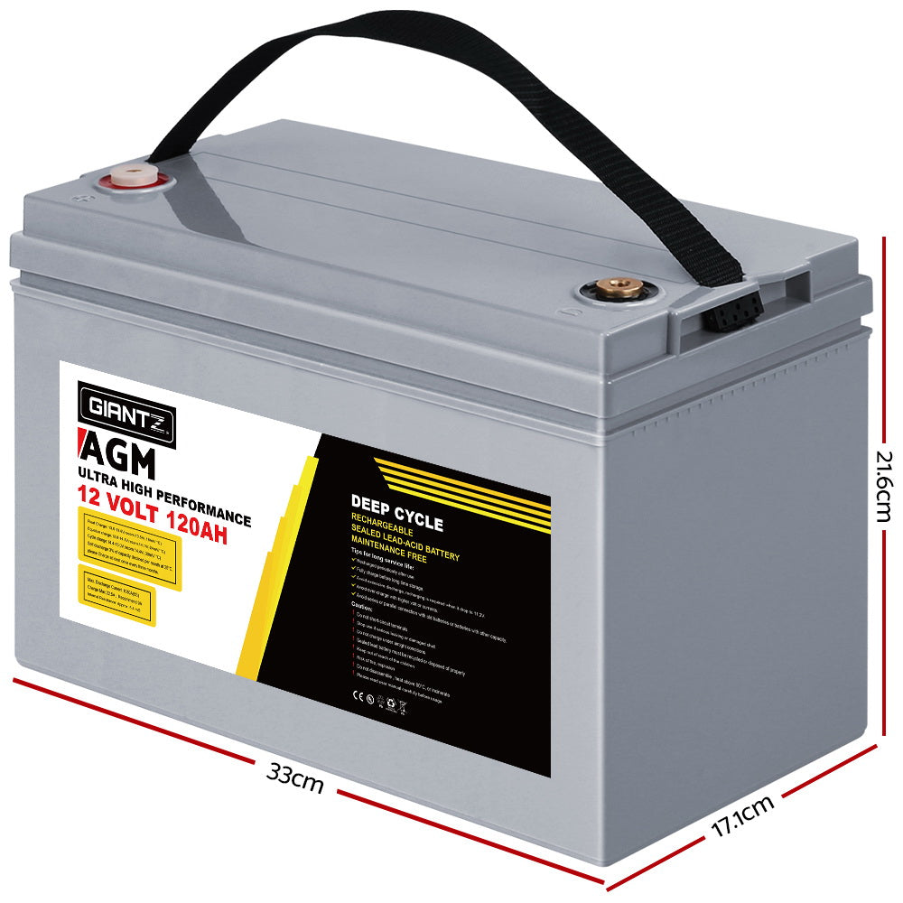 Giantz AGM Deep Cycle Battery 12V 120Ah Box Portable Solar Caravan Camping.