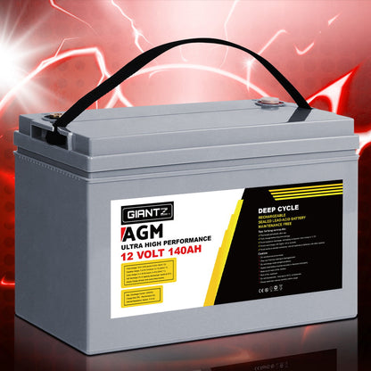 Giantz AGM Deep Cycle Battery 12V 140Ah Box Portable Solar Caravan Camping.