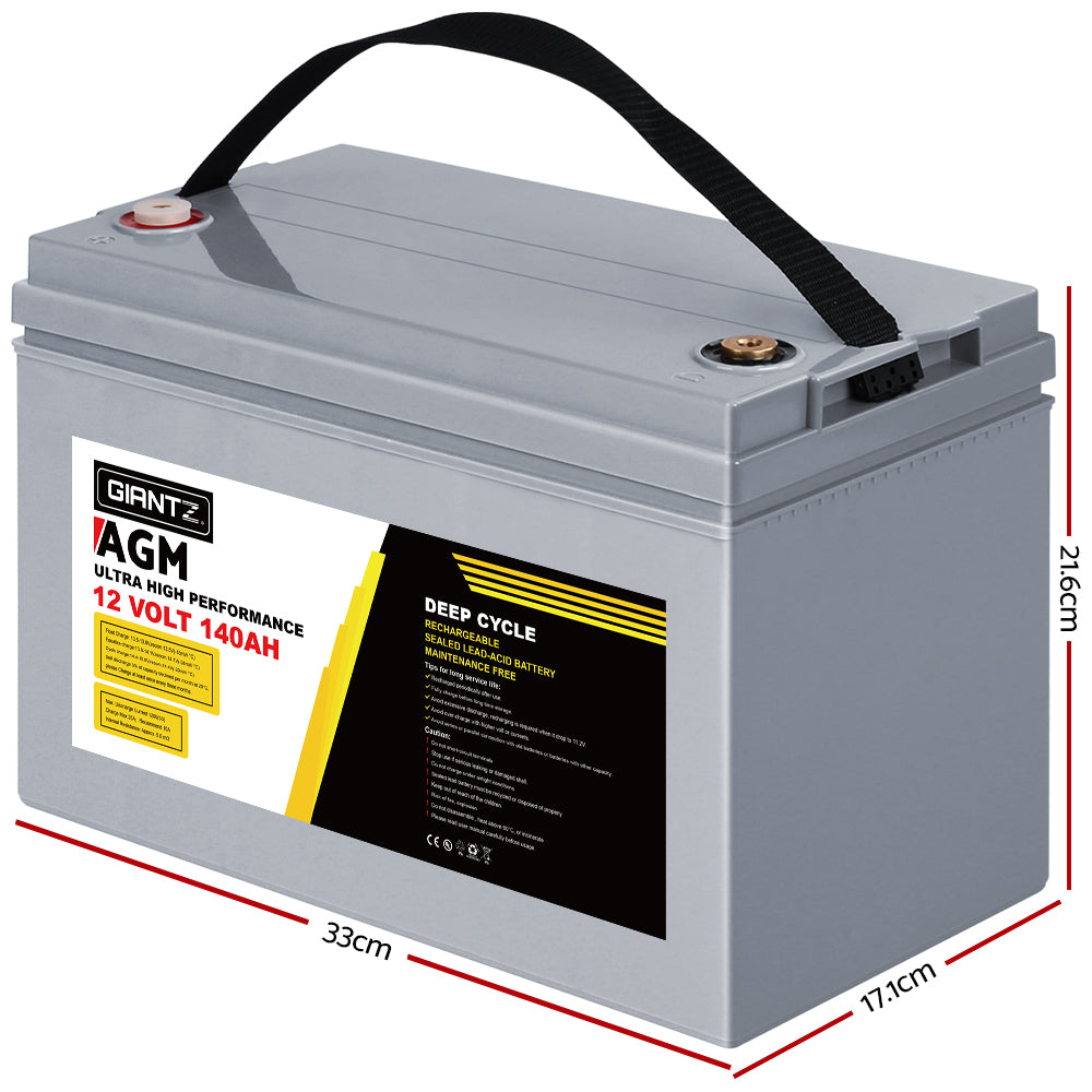 Giantz AGM Deep Cycle Battery 12V 140Ah Box Portable Solar Caravan Camping.
