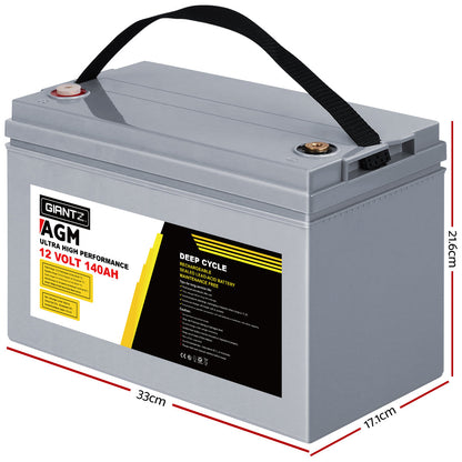 Giantz AGM Deep Cycle Battery 12V 140Ah Box Portable Solar Caravan Camping.
