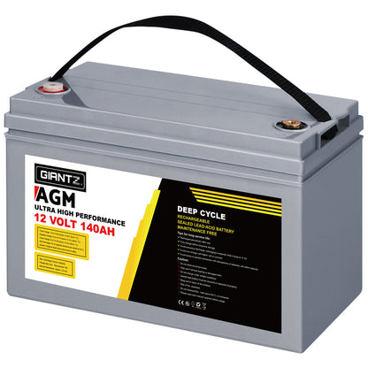 Giantz AGM Deep Cycle Battery 12V 140Ah Box Portable Solar Caravan Camping.