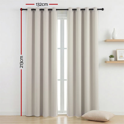 Artiss Blockout Curtains 2X 132x213cm Thermal Insulated Eyelet Drapes Beige