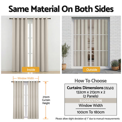 Artiss Blockout Curtains 2X 132x213cm Thermal Insulated Eyelet Drapes Beige