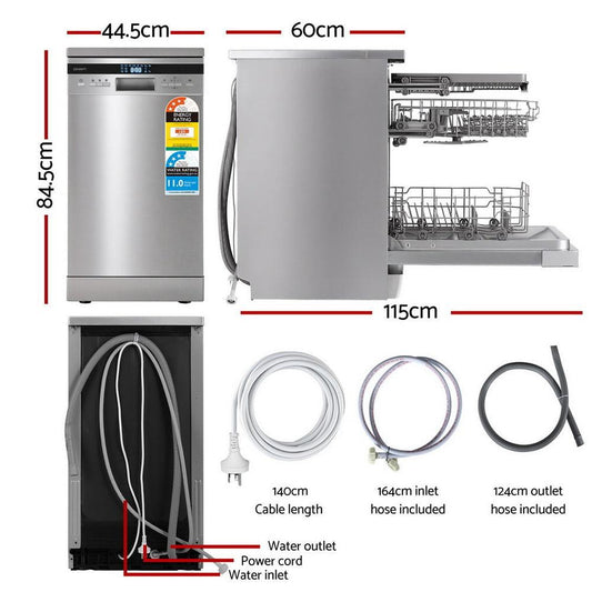 Devanti 10 Place Settings Freestanding Dishwasher Silver.