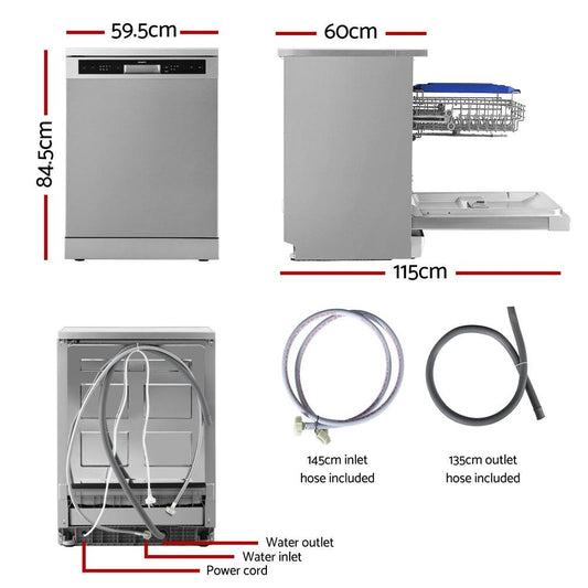 Devanti 60cm 14 Place Settings Freestanding Dishwasher Silver.