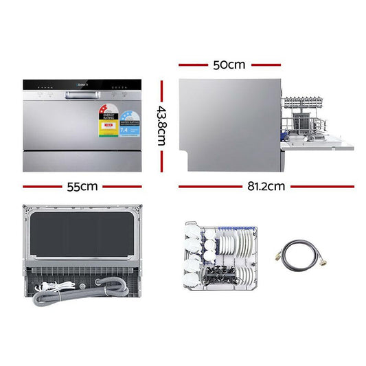 Devanti 6 Place Settings Benchtop Dishwasher Sliver.