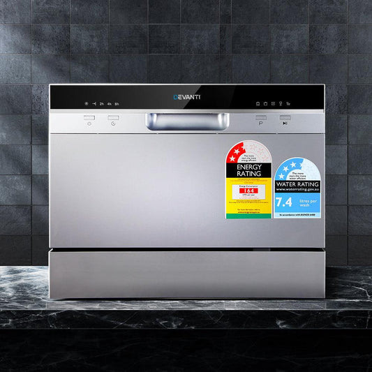 Devanti 6 Place Settings Benchtop Dishwasher Sliver.