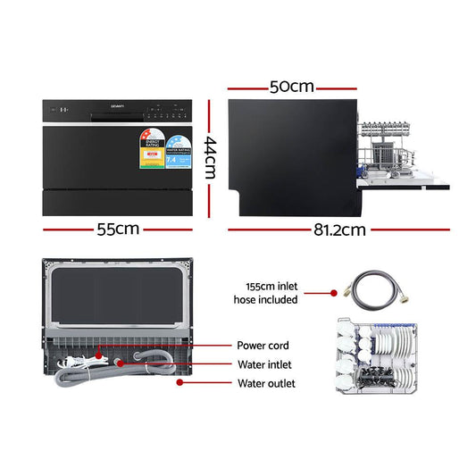 Devanti 6 Place Settings Benchtop Dishwasher Black.