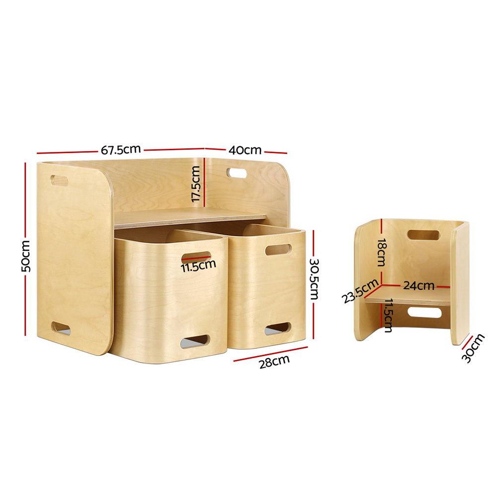 Keezi 3PCS Kids Table and Chairs Set Multifunctional Storage Desk.