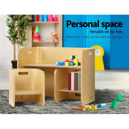 Keezi 3PCS Kids Table and Chairs Set Multifunctional Storage Desk.