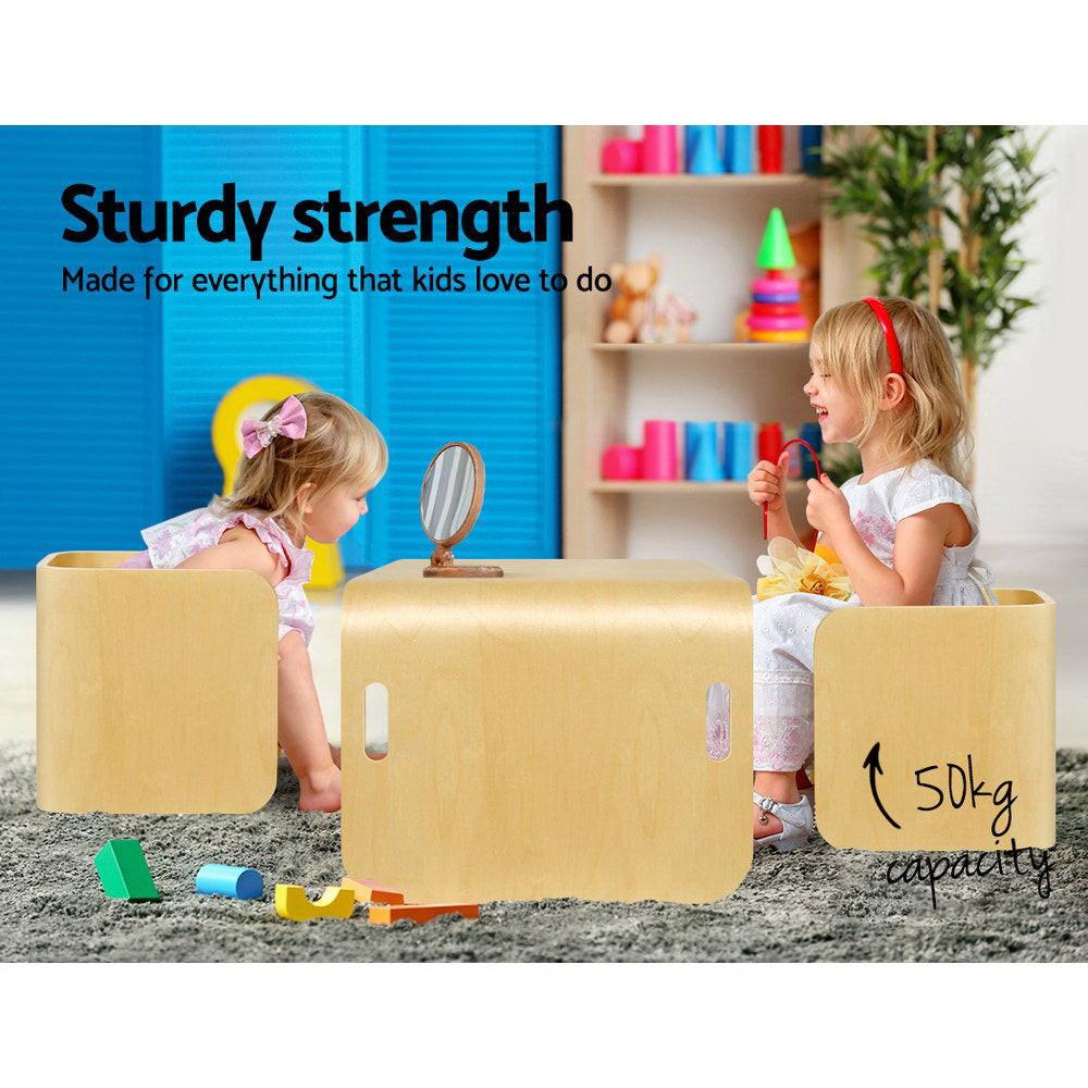 Keezi 3PCS Kids Table and Chairs Set Multifunctional Storage Desk.