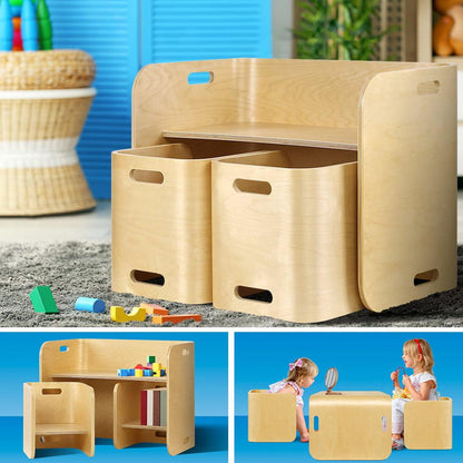 Keezi 3PCS Kids Table and Chairs Set Multifunctional Storage Desk.