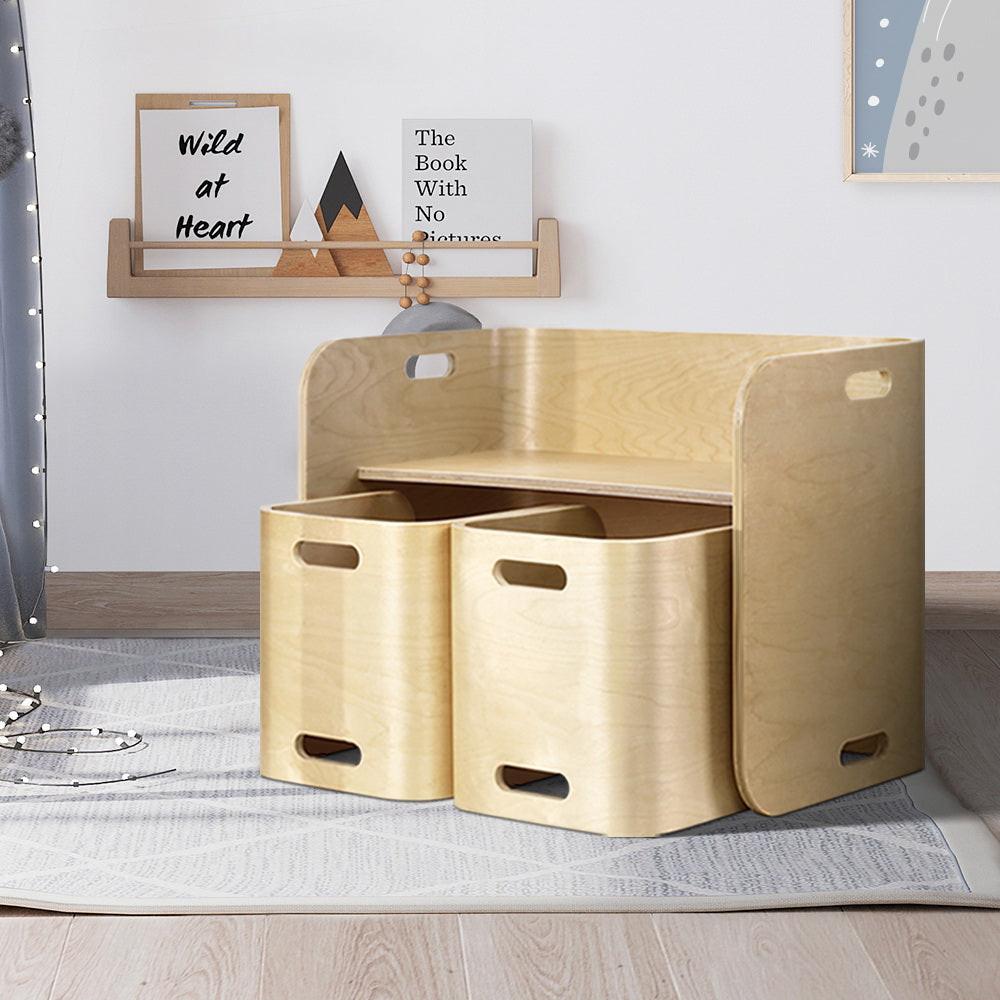 Keezi 3PCS Kids Table and Chairs Set Multifunctional Storage Desk.