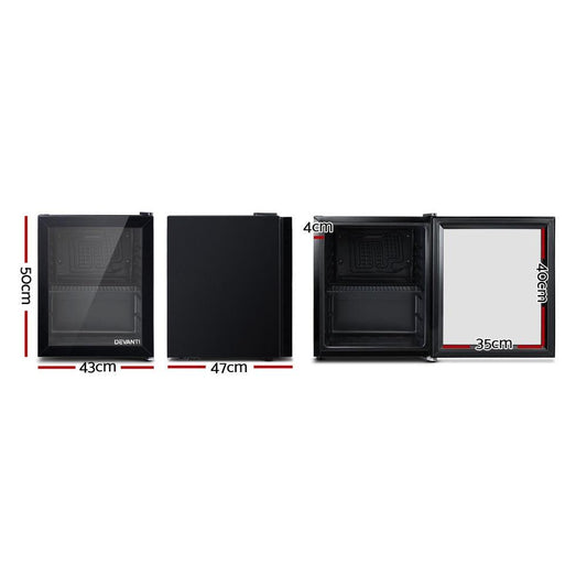 Devanti 46L Bar Fridge Glass Door Black.