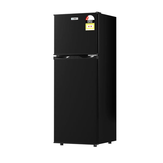 Devanti 122L Two Door Bar Fridge Mini Fridge with Freezer Black.