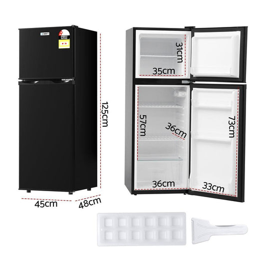 Devanti 122L Two Door Bar Fridge Mini Fridge with Freezer Black.